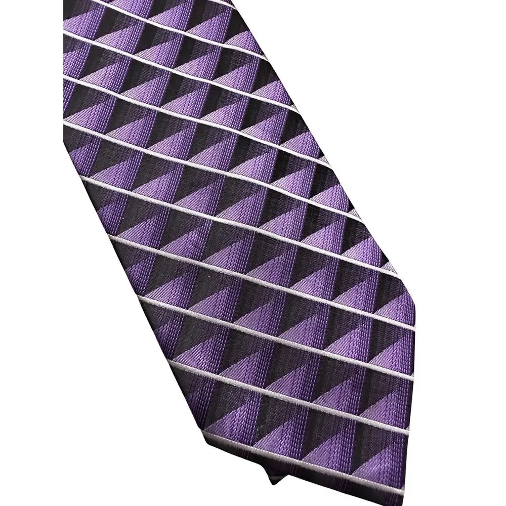 Vintage Stafford Purple Black Checked Polyester Necktie